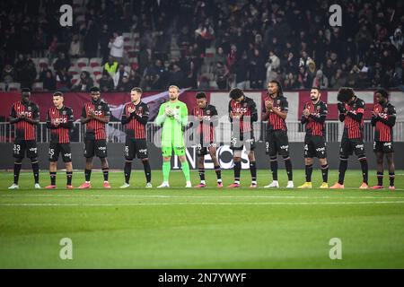 Nice, France, France. 10th Feb, 2023. Team of Nice during the Ligue 1 match between OGC Nice and AC Ajaccio at Allianz Riviera Stadium on February 10, 2023 in Nice, France. (Credit Image: © Matthieu Mirville/ZUMA Press Wire) EDITORIAL USAGE ONLY! Not for Commercial USAGE! Credit: ZUMA Press, Inc./Alamy Live News Stock Photo
