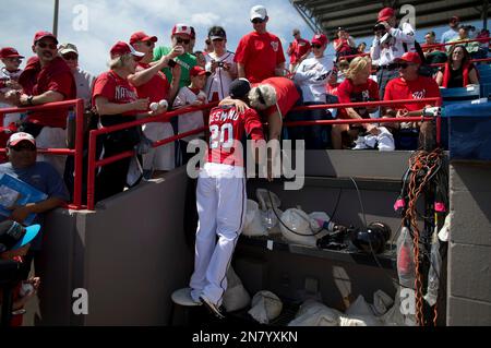 Washington Nationals' Ian Desmond gets his grip on his bat during the  seventh inning of an interleague baseball game against the Chicago White  Sox at Nationals Park ,Wednesday, April 10, 2013, in