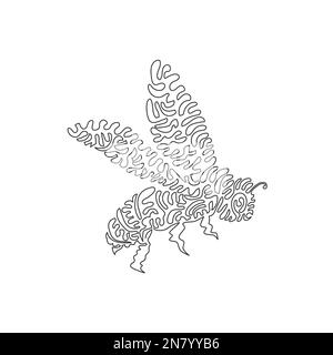 Continuous one line drawing of beautiful flying bee abstract art. Single line editable stroke vector illustration of bee large compound eye Stock Vector