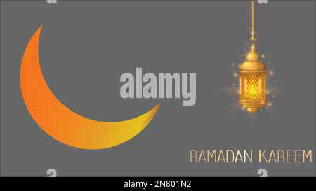 Ramadan greeting card.Crescent Islamic with mosque for Ramadan Kareem and eid mubarak. Golden Half Moon pattern,background. Stock Vector