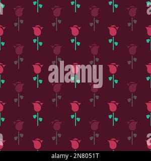 Magenta Valentines Day Roses Vector Repeat Pattern Design Stock Vector