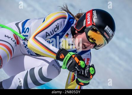 Meribel, France. 11th Feb, 2023. Alpine Skiing: World Championship, Downhill, Women: Kira Weidle, Germany, in action. Credit: Michael Kappeler/dpa/Alamy Live News Stock Photo