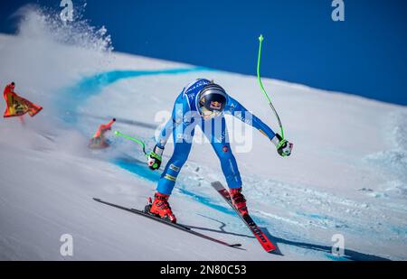 Meribel, France. 11th Feb, 2023. Alpine skiing: World Cup, downhill, women: Sofia Goggia, Italy, threading. Credit: Michael Kappeler/dpa/Alamy Live News Stock Photo