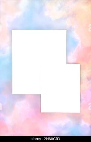 Summer rainbow sky cloud background composition. Abstract beautiful nature concept. Artistic minimal pastel colored border. Copy space. Stock Photo
