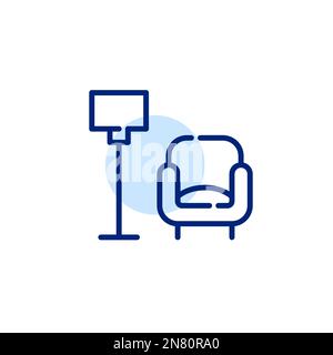 Floor lamp and sofa chair. Living room furniture. Pixel perfect, editable stroke line icon Stock Vector
