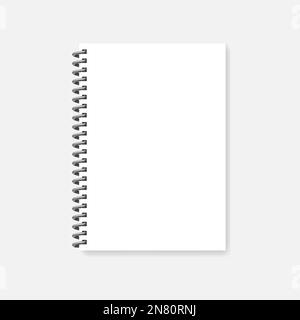 Wire bound blank A4 notebook, realistic vector mock-up. Spiral diary - clear white cover or page, mockup Stock Vector