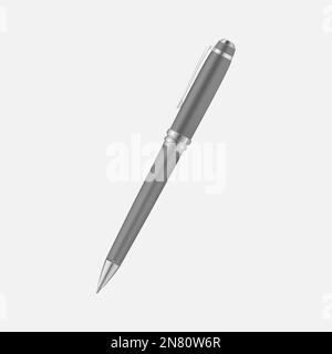 Metal pen isolated on gray background, realistic vector mockup. Stock Vector