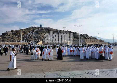 Umrah Pilgrim at Jabal Uhud, Mecca, Saudi Arabia Stock Photo
