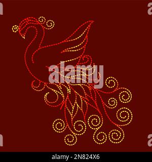 Red-orange Firebird dots line designs template vector illustration Stock Vector