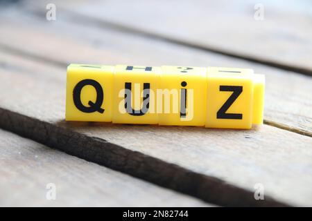 Quiz idea. Written on a yellow cubes. Stock Photo