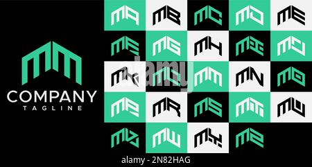 Upward arrow letter M logo design template set. Abstract line MM M letter logo Stock Vector