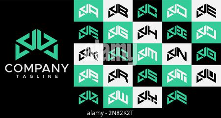Upward arrow letter V logo design template set. Abstract line VV V letter logo Stock Vector
