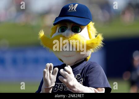 The Milwaukee Brewers mascot wears bunny ears before an Easter day