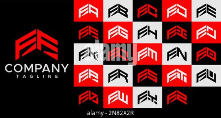 Upward arrow letter F logo design template set. Abstract line FF F letter logo Stock Vector