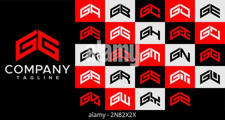 Upward arrow letter G logo design template set. Abstract line GG G letter logo Stock Vector