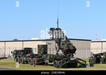 Kanagawa Prefecture, Japan - October 25, 2020: United States Army Raytheon MIM-104 Patriot mobile surface-to-air missile launcher. Stock Photo
