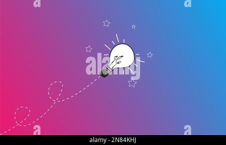 Glowing light bulb on a pink and blue gradient background. Concept of good idea, innovation and creativity. Stock Vector