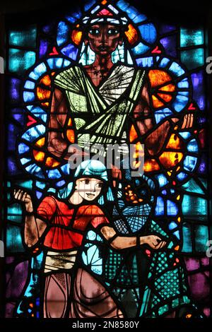 'The Sower' stained glass Stock Photo