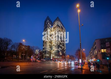 Dancing Towers at St. Pauli District at night - Hamburg, Germany Stock Photo