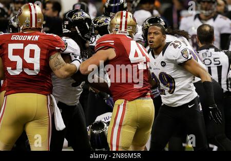 San Francisco 49ers guard Bruce Collie (L) and wide receiver Jerry Rice  during Super Bowl XXIV in New Orleans, Louisiana, January 28, 1990. The  49ers beat the Denver Broncos 55–10. (AP Photo/NewsBase