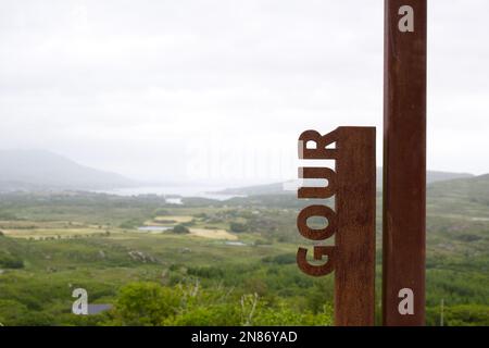 Gour Wave logo metal sign for wild atlantic way discovery points in Southern Ireland EIRE Stock Photo