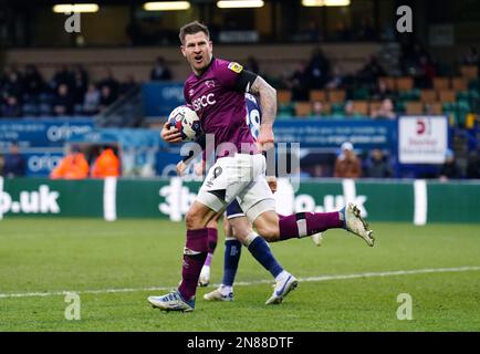 Derby County's James Collins celebrates scoring their side's first goal of the game during the Sky Bet League One match at Adams Park, Wycombe. Picture date: Saturday February 11, 2023. Stock Photo