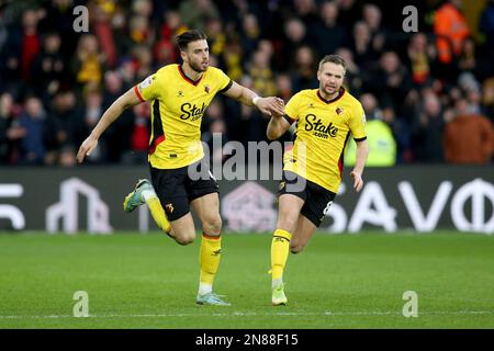 Wesley Hoedt of Watford celebrates his goal during the Sky Bet ...