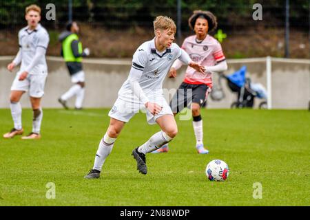 Swansea, Wales. 4 February 2023. Alfie Massey of Millwall in action during  the Professional Development League game between Swansea City Under 18 and  Millwall Under 18 at the Swansea City Academy in