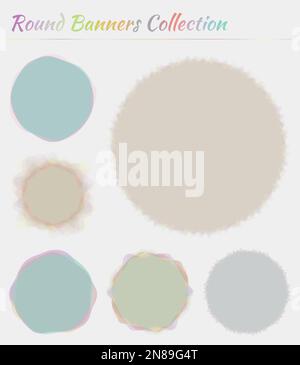 Round labels. Circular backgrounds in yellow purple red green colors. Superb vector illustration. Stock Vector