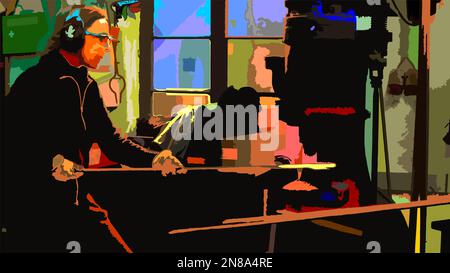 Working in the forge workshop Stock Vector
