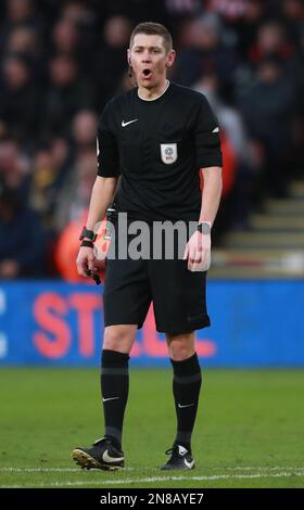 Sheffield, England, 11th February 2023.  Referee Matthew Donohue  during the Sky Bet Championship match at Bramall Lane, Sheffield. Picture credit should read: Simon Bellis / Sportimage Credit: Sportimage/Alamy Live News Stock Photo