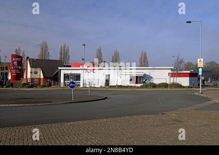 KFC - Kentucky Fried Chicken drive through outlet at Leckwith. Cardiff. Taken February 2023. winter. Stock Photo
