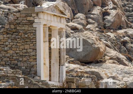 Delos archaeological site and living museum, part of the Mykonos municipality in the Cyclades, Greece. Stock Photo