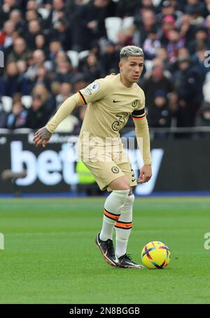 London, UK. 11th Feb, 2023. Chelsea's Enzo Fernandez during English Premier League soccer match between West Ham United against Chelsea at London stadium, London on 11th February, 2023 Credit: Action Foto Sport/Alamy Live News Stock Photo