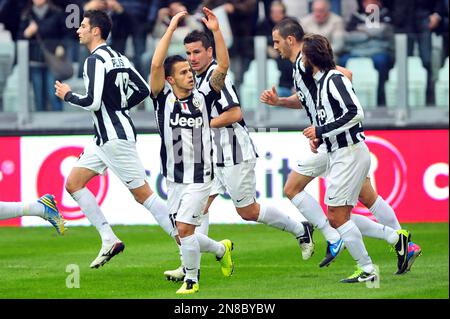 Juventus' forward Sebastian Giovinco celebrates after scoring