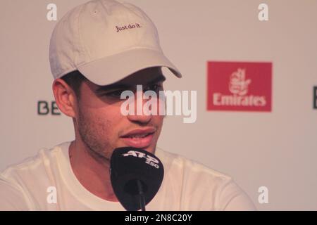 Buenos Aires, Argentina, 11th Feb 2023, Carlos Alcaraz (ESP) during a press conference explains his challenge in playing his first 2023 tournament, Argentina Open ATP 250, after almost four months away from the courts. Credit: Néstor J. Beremblum/Alamy Live News Stock Photo