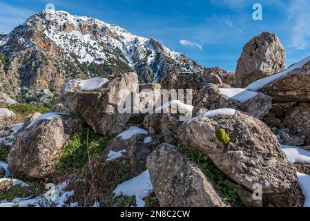 View of the snow-capped Madonie peaks, Sicily Stock Photo