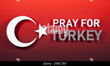 Turkey Earthquake, February 6, 2023. Mournful banner. The Epicenter of the earthquake in Turkey. Pray for Turkey text. 3D Illustration banner Stock Photo