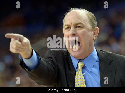 UCLA head coach Ben Howland yells to his team during the first half of their NCAA basketball game against California, Thursday, Jan. 3, 2013, in Los Angeles. (AP Photo/Mark J. Terrill)