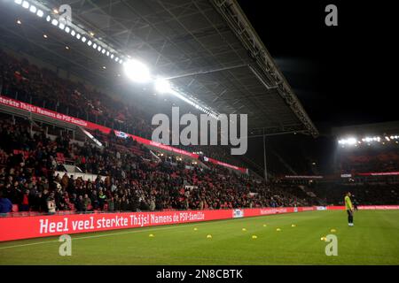 EINDHOVEN - (lr) PSV draws attention to stem cell donation during the Dutch premier league match between PSV Eindhoven and FC Groningen at the Phillips stadium on February 11, 2023 in Eindhoven, the Netherlands. ANP JEROEN PUTMANS Stock Photo