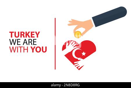 Funding turkey on earthquake. supporting. help. aid. disaster. people. money. financial help to turkey. vector. stock editable image Stock Vector