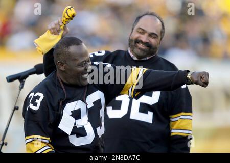 John 'Frenchy' Fuqua of the Pittsburgh Steelers, models one of his