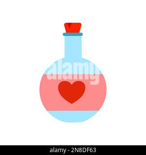 Chemistry glass bulb with love potion or aphrodisiac, flask with love formula elixir, vector illustration Stock Vector