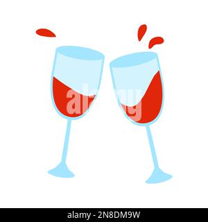 Two glasses of wine toasting to celebrate something, vector illustration Stock Vector