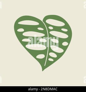 Heart shaped Monstera adansonii leaf, swiss chees or monkey leaf tropical plant, minimalistic style, vector illustration Stock Vector