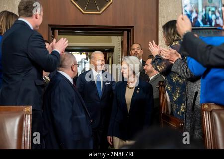 Washington, United States Of America. 07th Feb, 2023. Washington, United States of America. 07 February, 2023. U.S President Joe Biden smiles as he arrives to the House floor to deliver his State of the Union address to the joint session of Congress, February 7, 2023 in Washington, DC Credit: Adam Schultz/White House Photo/Alamy Live News Stock Photo