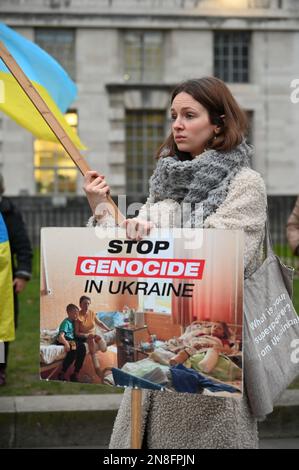 Downing street, London, UK. 11th February 2023. Ukrainian called the world to support Ukraine and arms support, Stop Russia and Sanctions Russia now. Credit: See Li/Picture Capital/Alamy Live News Stock Photo