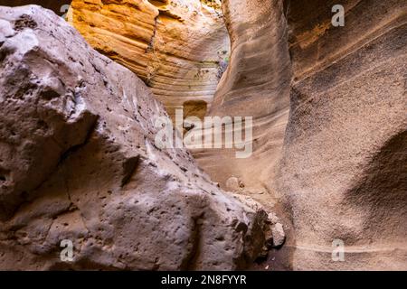 Barranco de Las Vacas slot canyon with rocks on the ground. The canyon is very similar to the Navajo Upper Antelope Canyon. Stock Photo