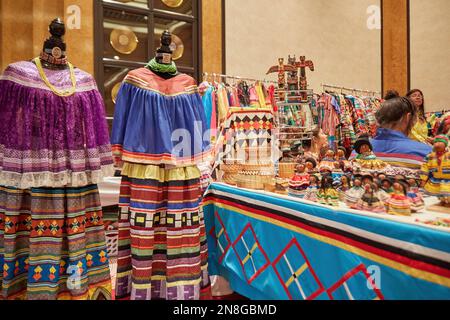 Hollywood, FL, USA. 11th February 2023. 50th Anniversary Seminole Tribal Fair and Pow Wow Show at Seminole Hard Rock Casino on February 11-12, 2023. Wildlife shows, drumming competition and exhibition dancing. Credit: Yaroslav Sabitov/YES Market Media/Alamy Live News Stock Photo