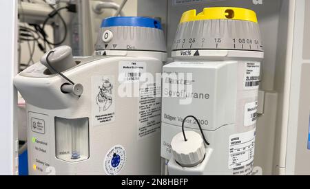 Anesthesia Machine in the Operating room with oxygen Stock Photo